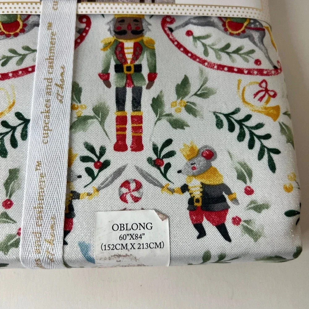 Cupcakes and Cashmere Nutcracker Tablecloth Oblong 60x84 Christmas Holiday NEW